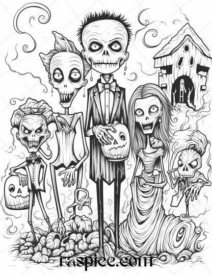 50 Monster Family Grayscale Coloring Pages Printable for Adults - Instant Download, Halloween Coloring Book, Fun and Spooky Designs