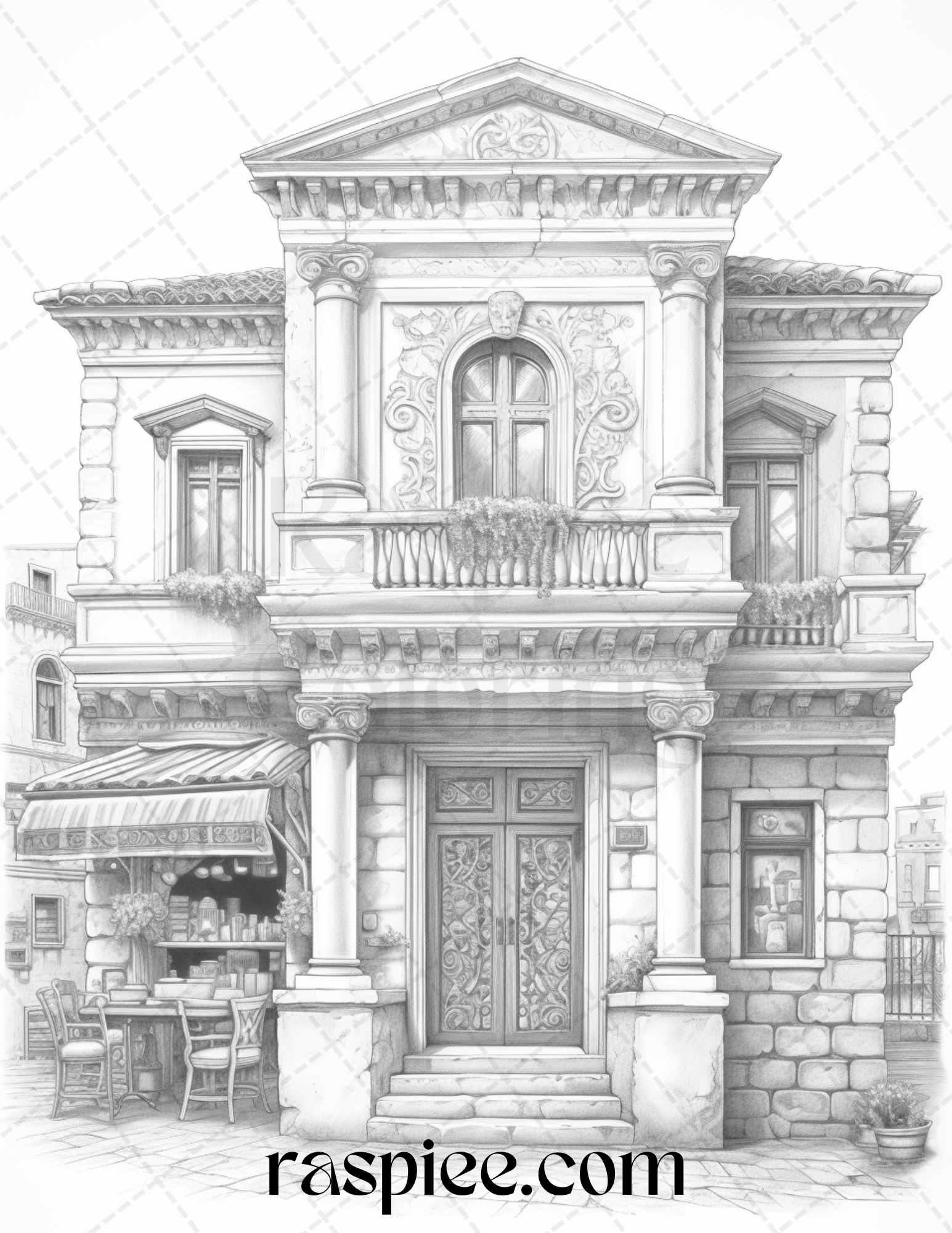 Roman Architecture Grayscale Coloring Pages Printable for Adults, PDF File Instant Download
