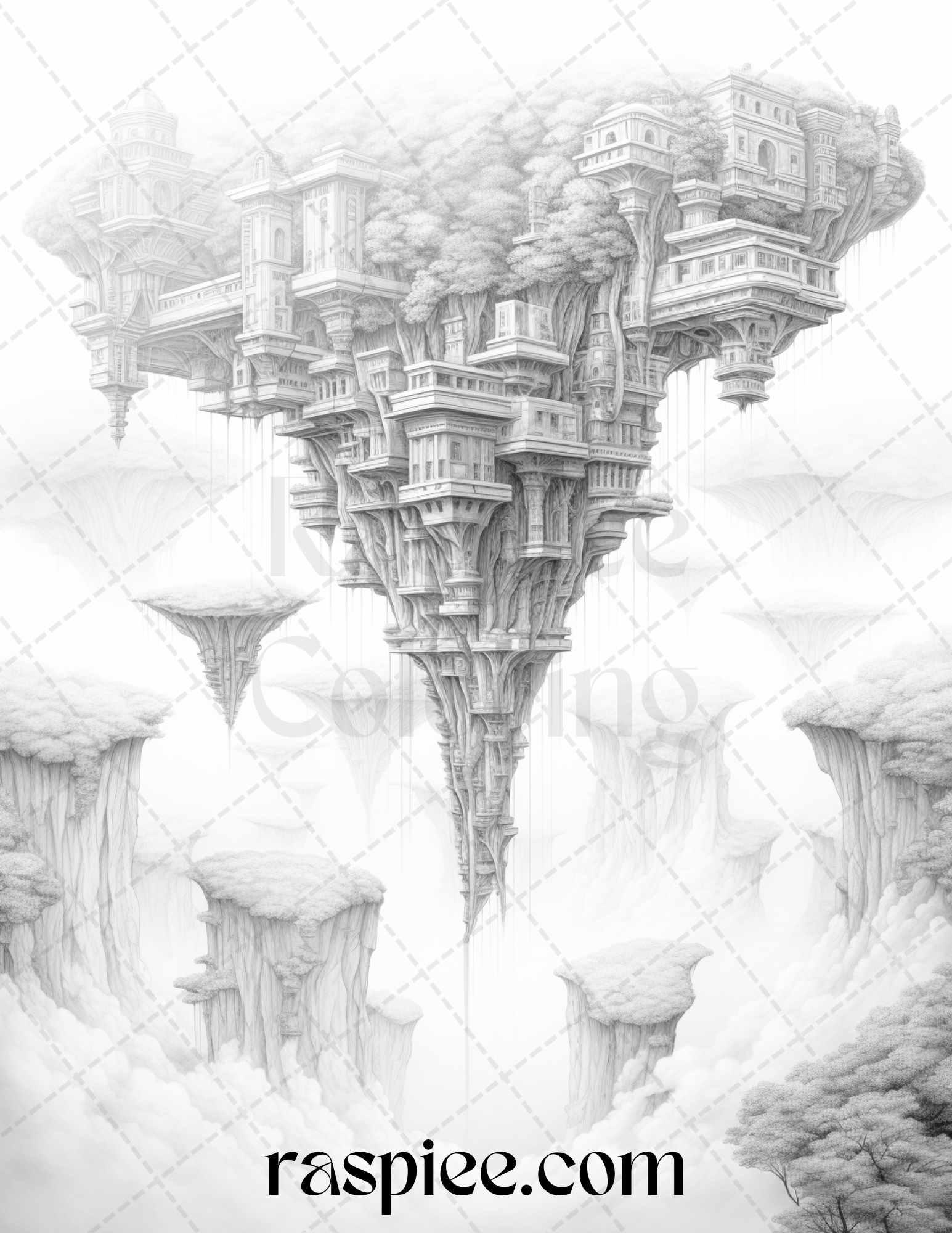 Mystical World Grayscale Coloring Pages Printable for Adults, Enchanting Fantasy Designs, PDF File Instant Download