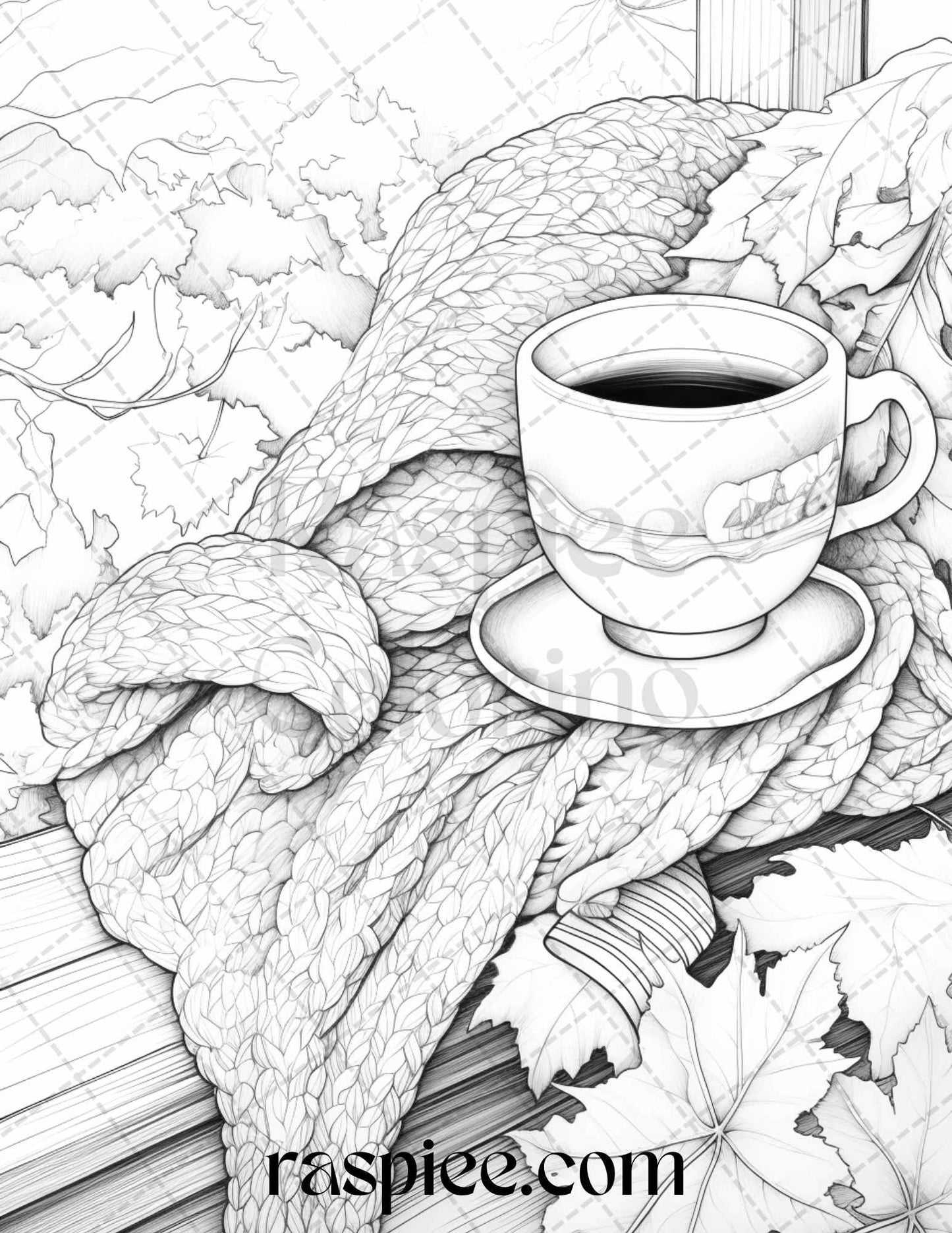 Autumn Vibes Grayscale Coloring Pages Printable for Adults, PDF File Instant Download