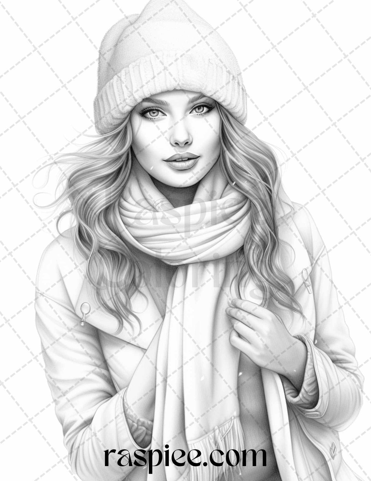 40 Winter Fashion Grayscale Coloring Pages Printable for Adults, PDF File Instant Download