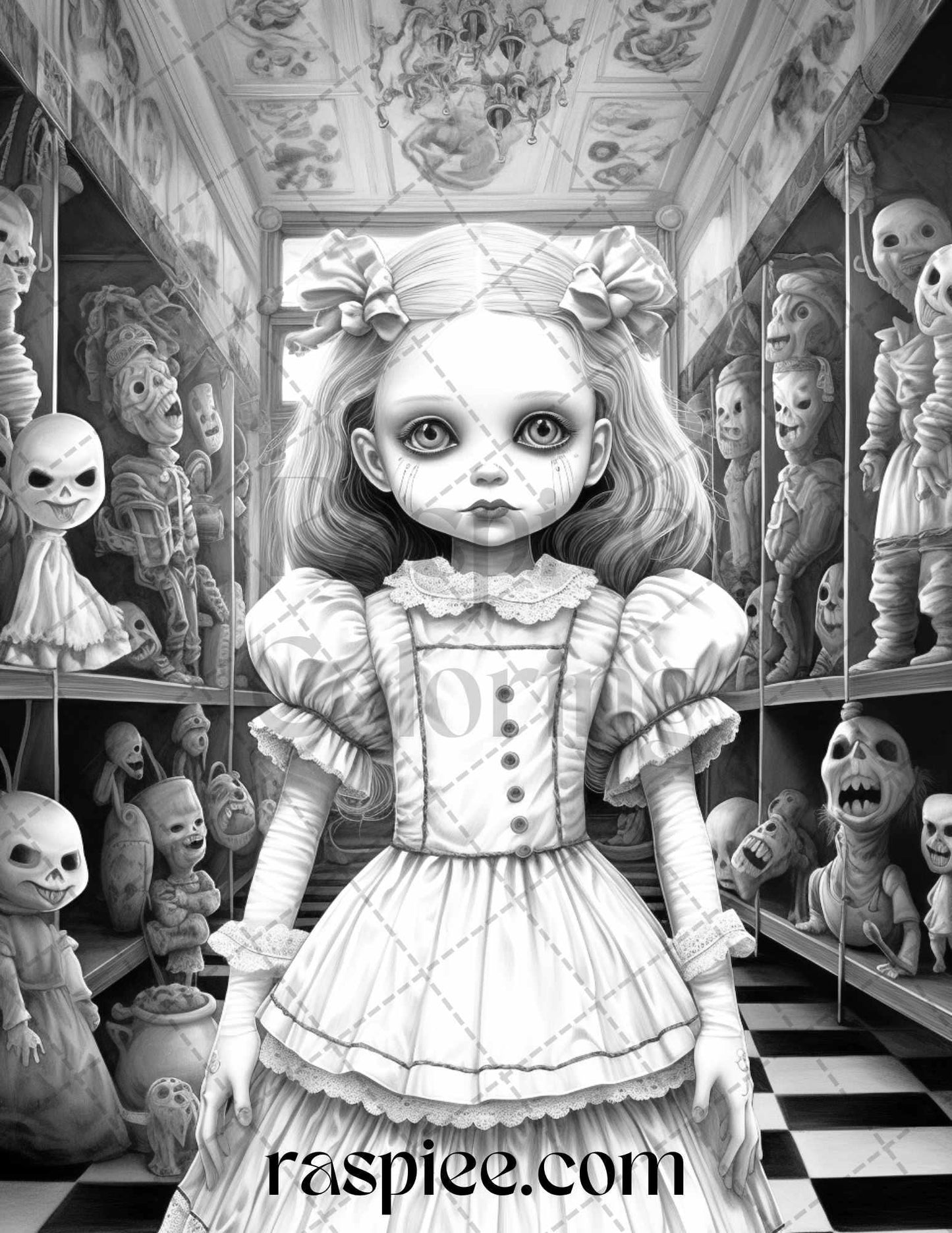 50 Scary Victorian Dolls Grayscale Coloring Pages Printable for Adults, PDF File Instant Download