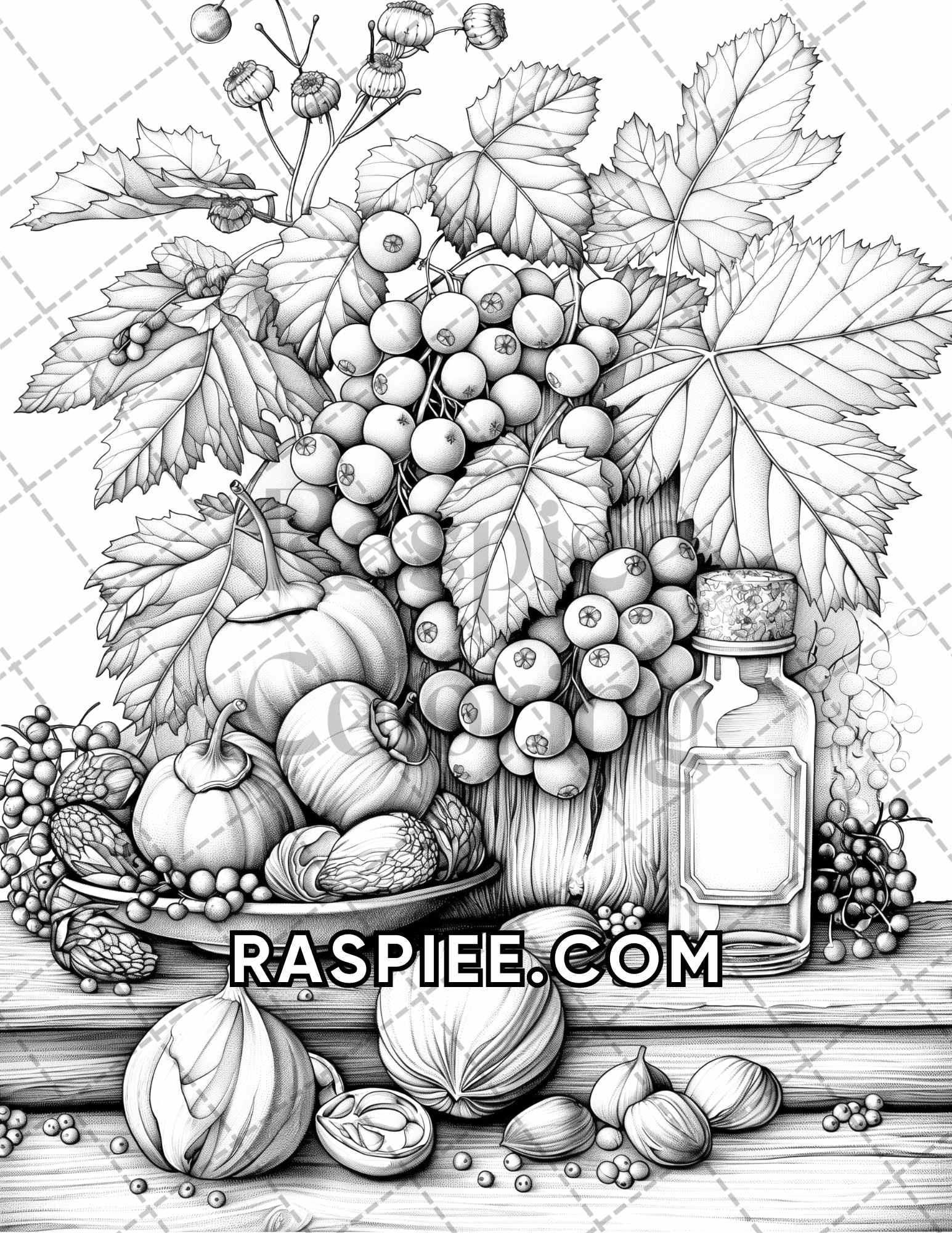 60 Relaxing Autumn Grayscale Adult Coloring Pages Printable PDF Instant Download