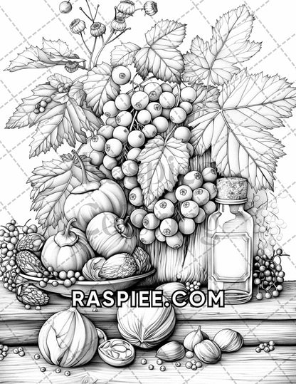 60 Relaxing Autumn Grayscale Adult Coloring Pages Printable PDF Instant Download