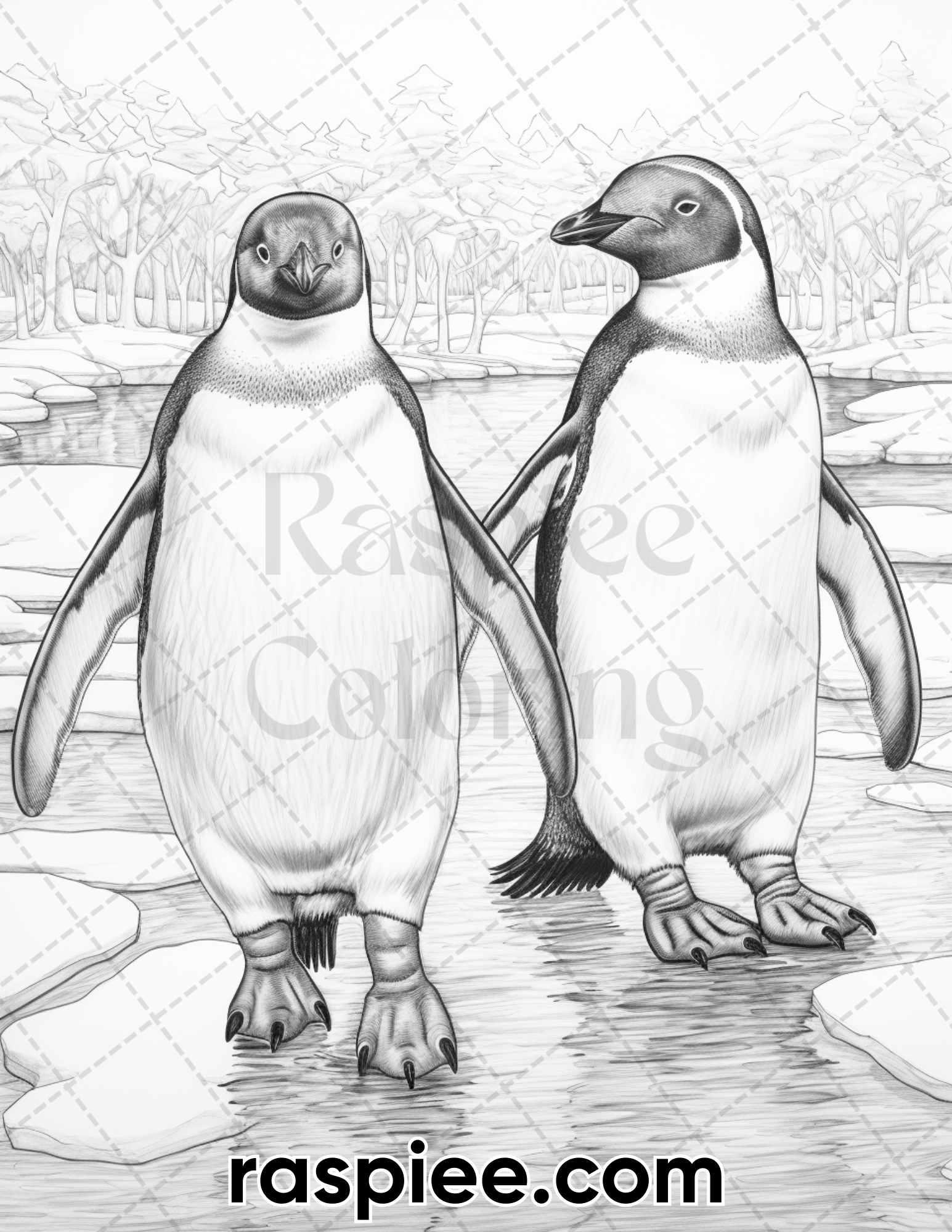 55 Winter Wildlife Grayscale Coloring Pages for Adults, Printable PDF Instant Download