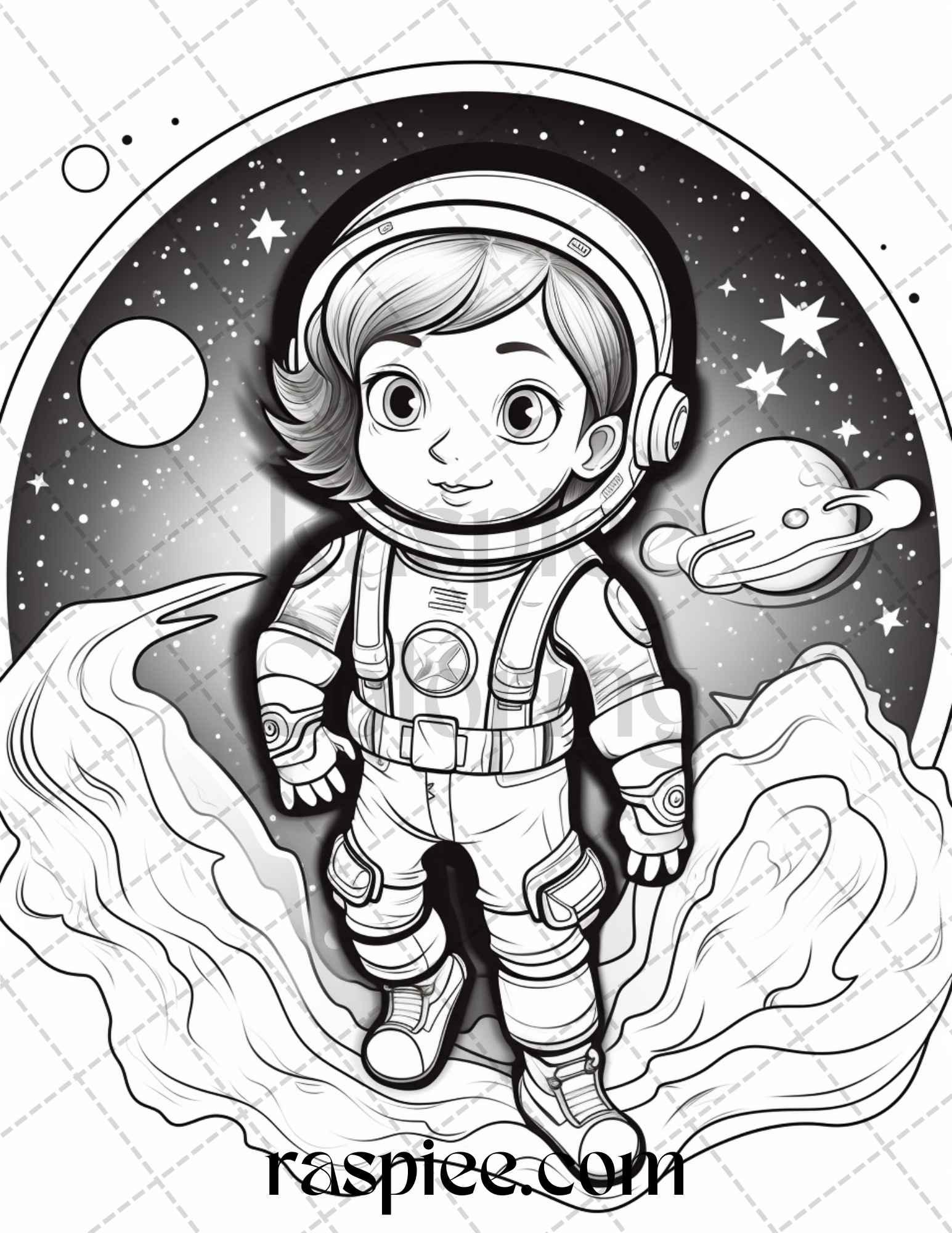 50 Cute Astronaut Adventures Coloring Pages Printable for Kids, PDF File Instant Download