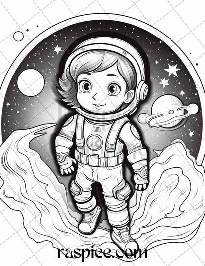50 Cute Astronaut Adventures Coloring Pages Printable for Kids, PDF File Instant Download