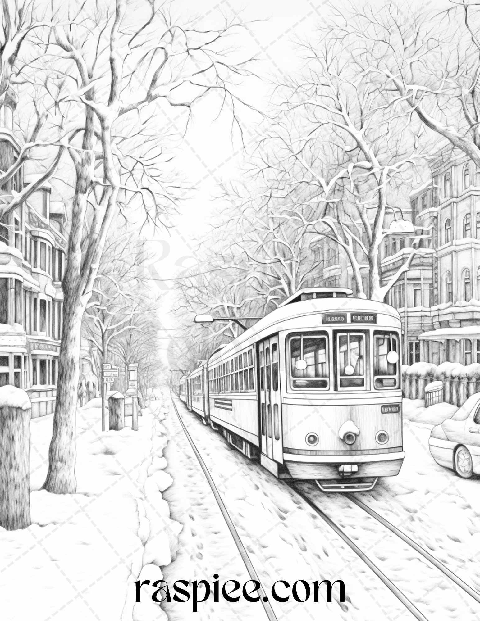 Winter Scenery Grayscale Coloring Pages Printable, Relaxing Snowy Landscapes, PDF File Instant Download