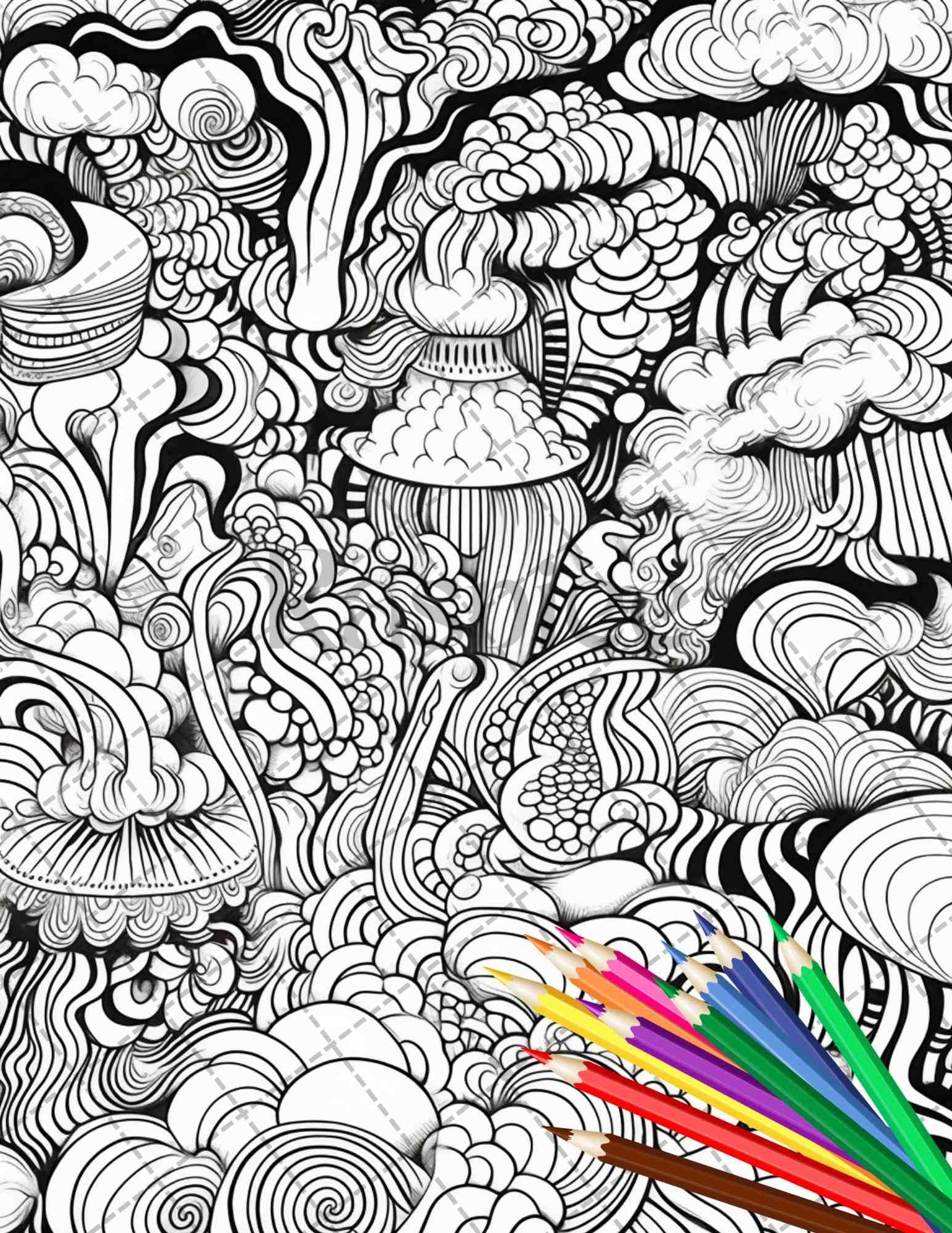Psychedelic Trippy Coloring Book Printable for Adults, Grayscale Coloring Page, PDF File Instant Download