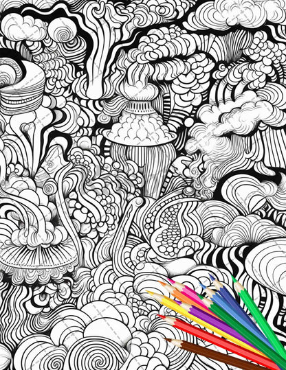 Psychedelic Trippy Coloring Book Printable for Adults, Grayscale Coloring Page, PDF File Instant Download