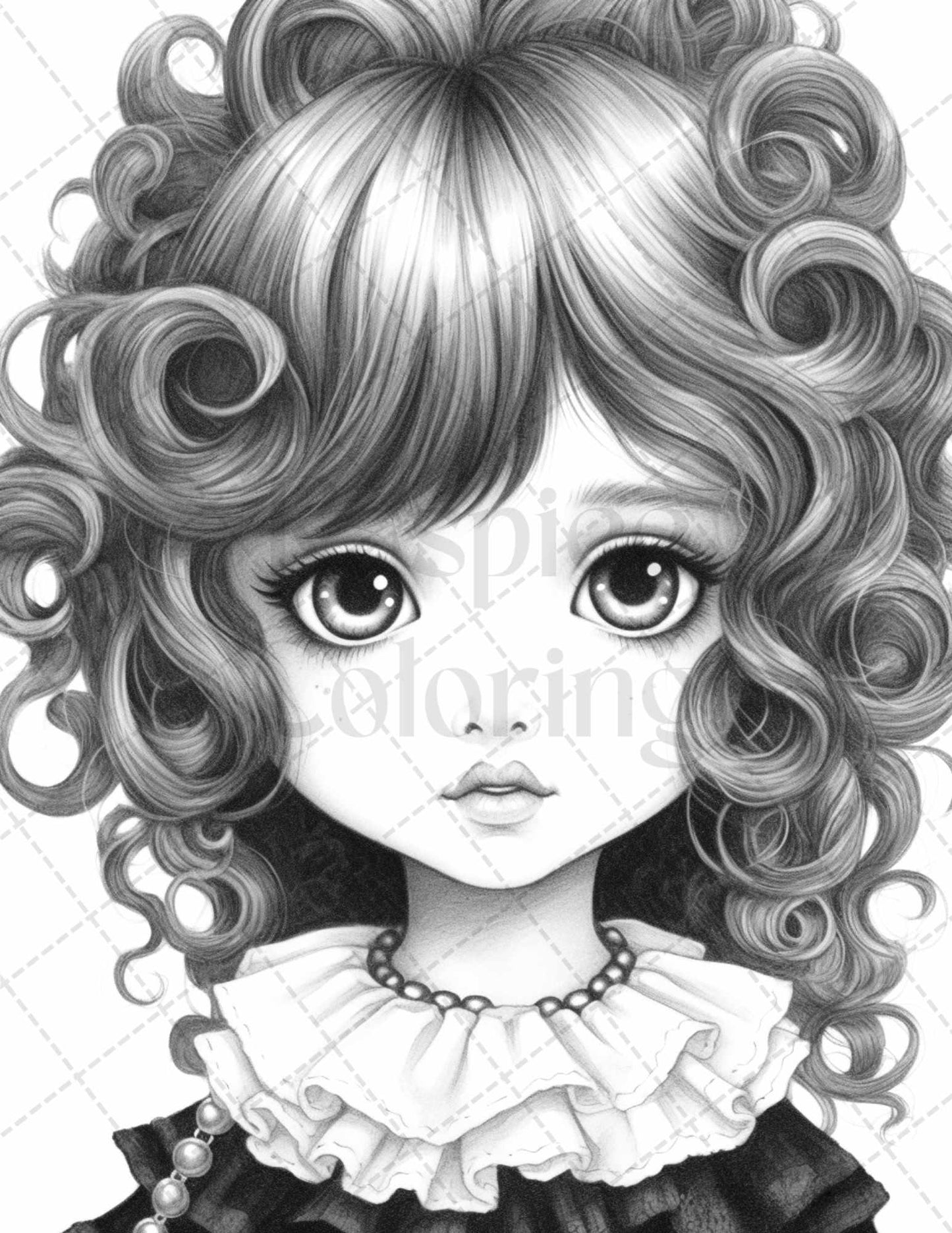 60 Adorable Gothic Girls Grayscale Coloring Pages Printable for Adults, PDF File Instant Download