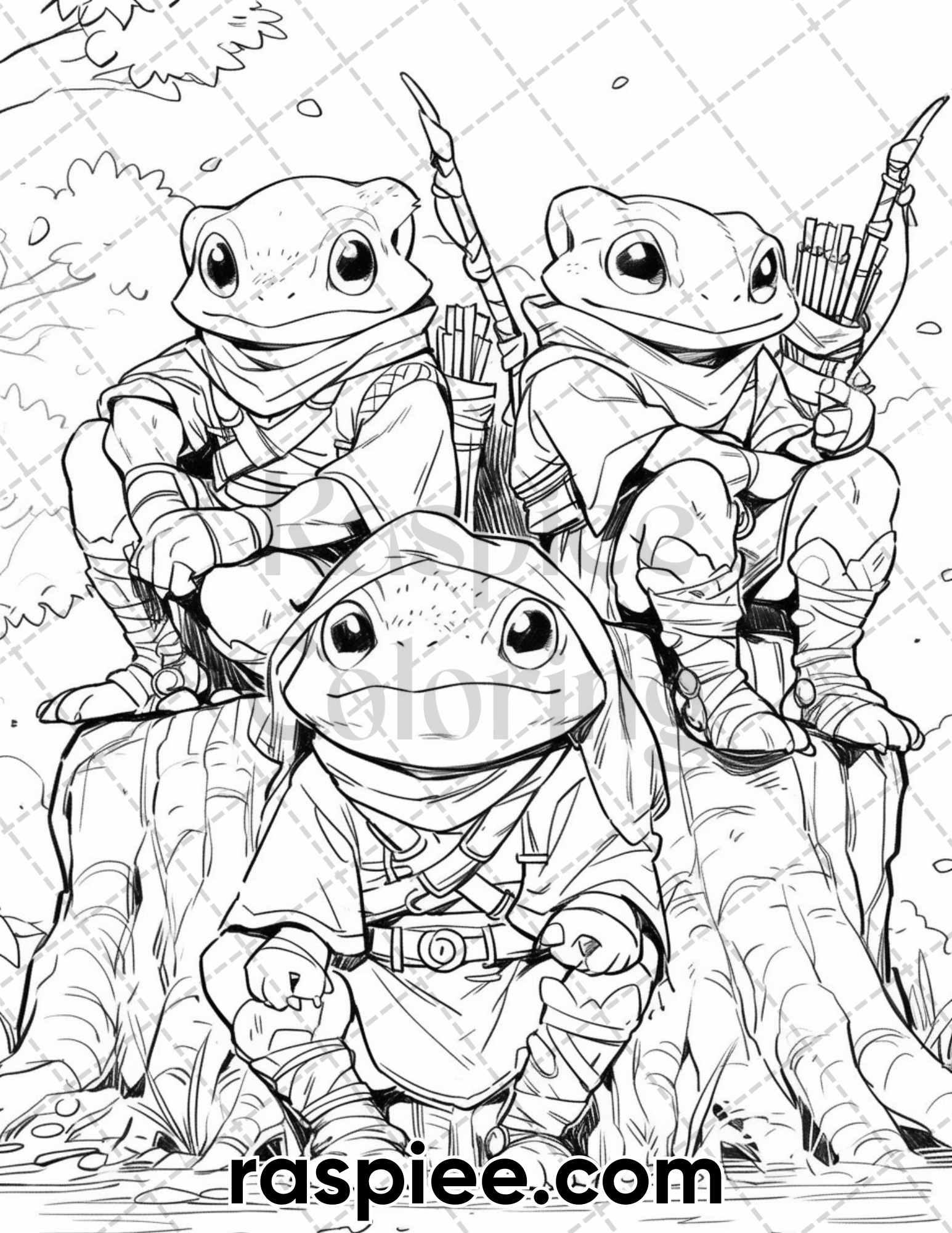50 The Frog Kingdom Grayscale Coloring Pages for Adults, Printable PDF Instant Download