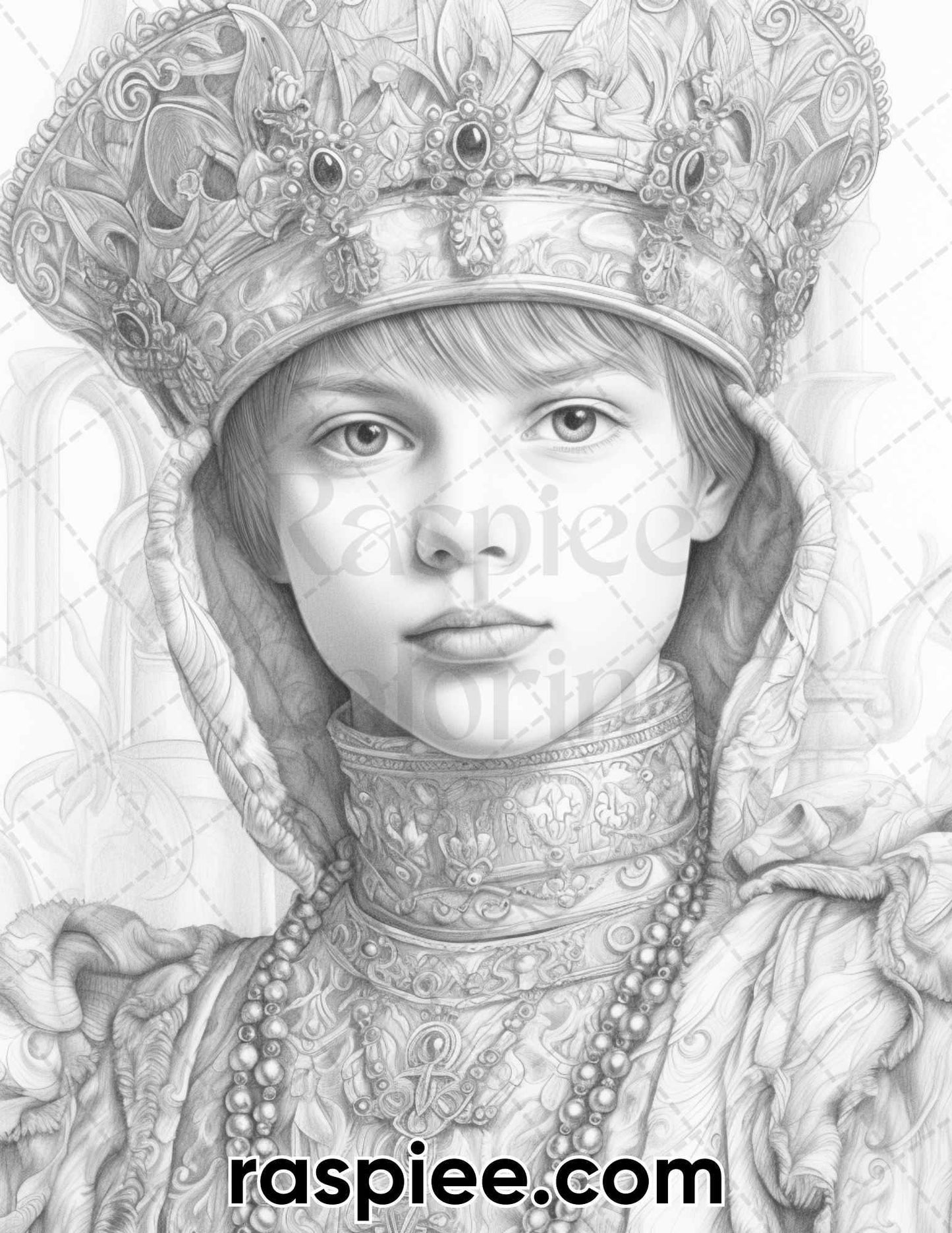 55 Renaissance Portraits Grayscale Adult Coloring Pages, Printable PDF Instant Download