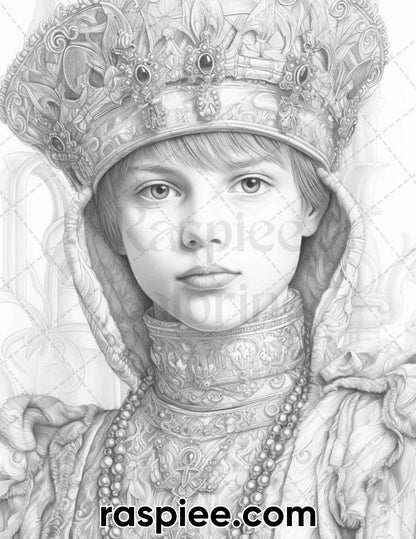 55 Renaissance Portraits Grayscale Adult Coloring Pages, Printable PDF Instant Download