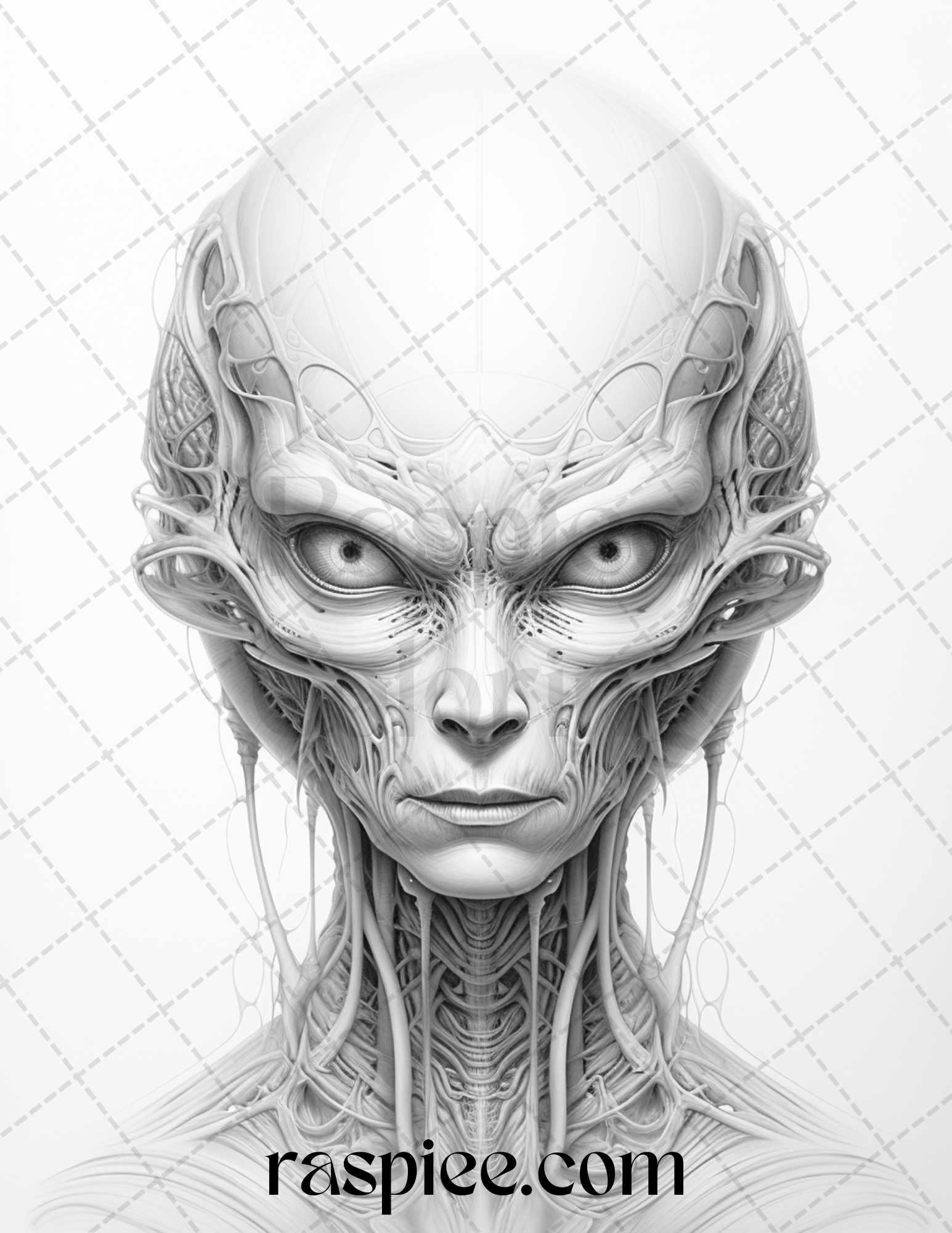 65 Alien Portrait Grayscale Coloring Pages for Adults, Printable PDF File Instant Download