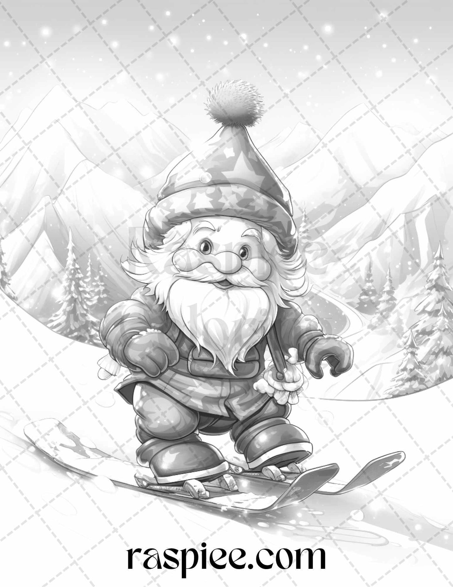 60 Christmas Gnomes Grayscale Coloring Pages Printable for Adults and Kids, PDF File Instant Download