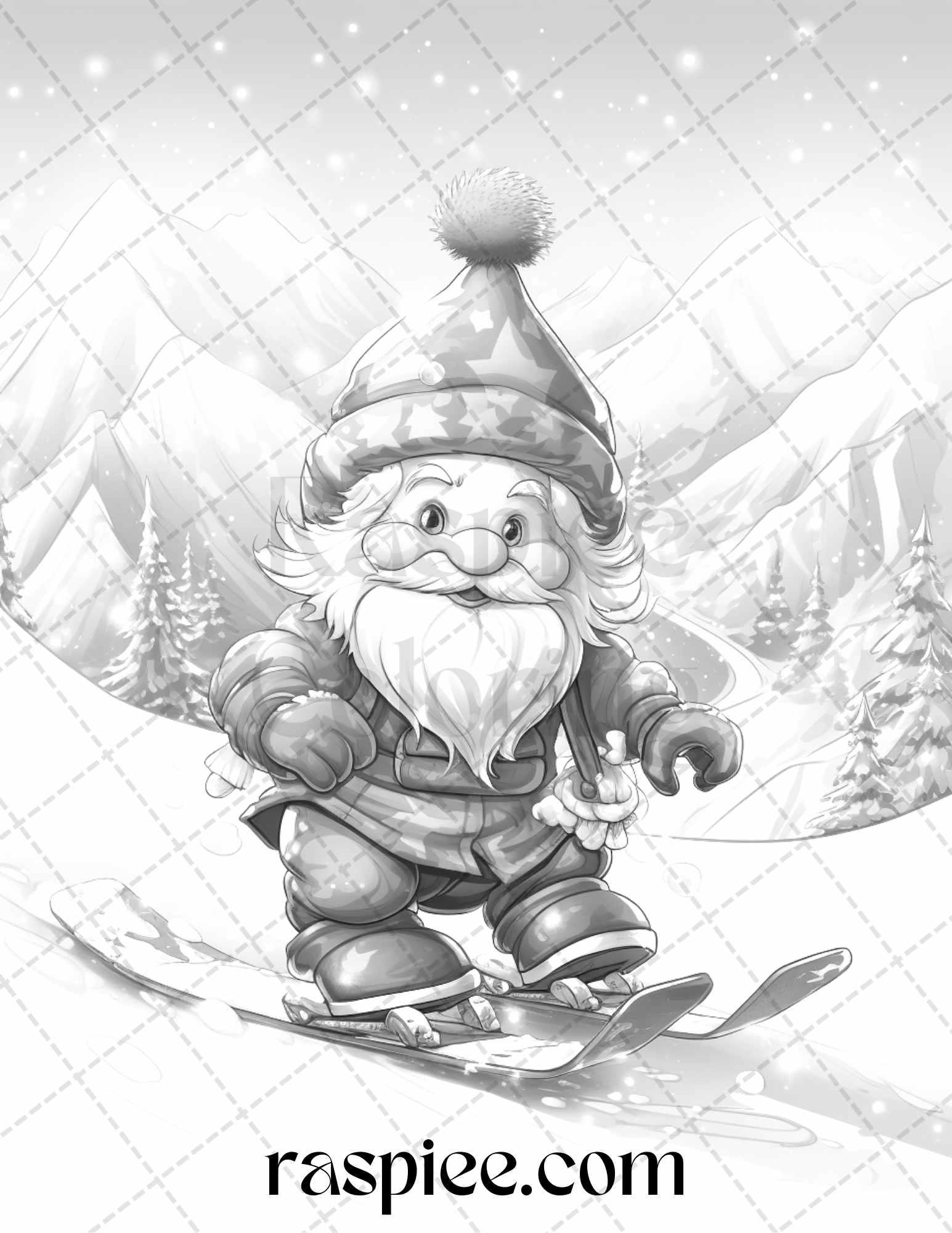 60 Christmas Gnomes Grayscale Coloring Pages Printable for Adults and Kids, PDF File Instant Download