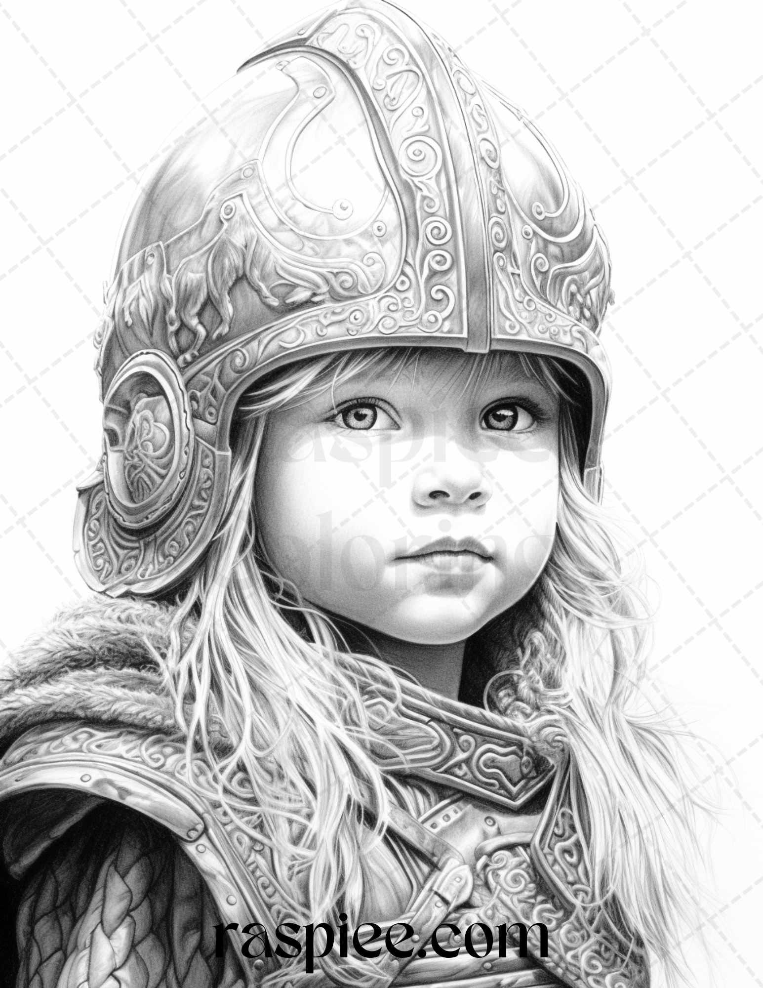 58 Little Viking Girls Boys Portrait Grayscale Coloring Pages Printable, PDF File Instant Download