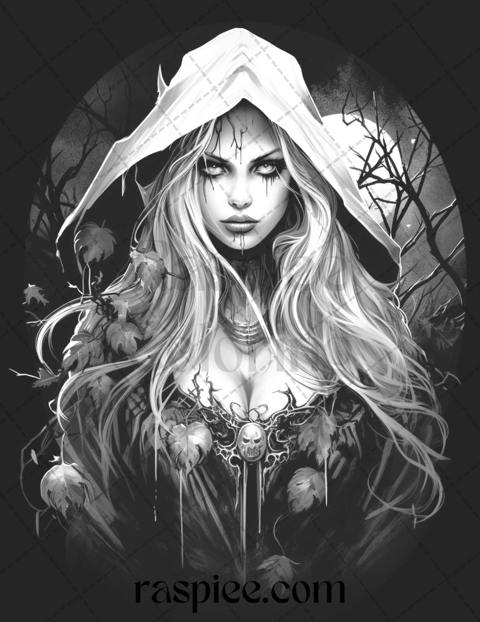 60 Halloween Vampire Grayscale Coloring Pages Printable for Adults, PDF File Instant Download