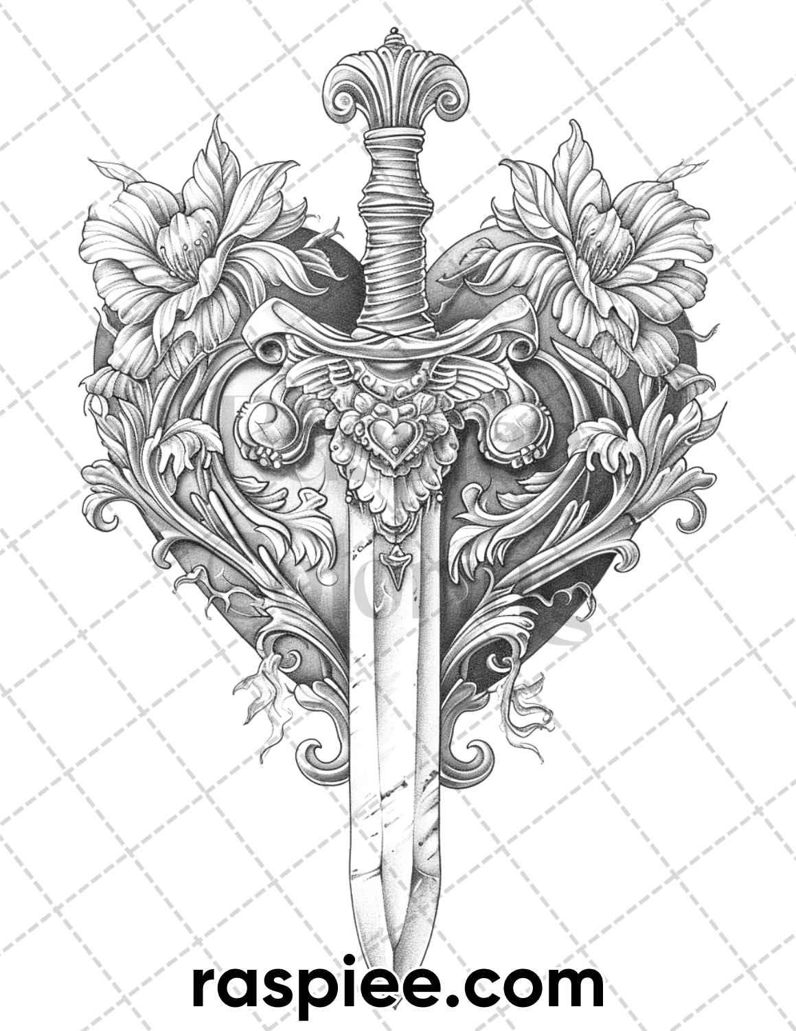 62 Classic American Tattoos Grayscale Adult Coloring Pages, Printable PDF Instant Download