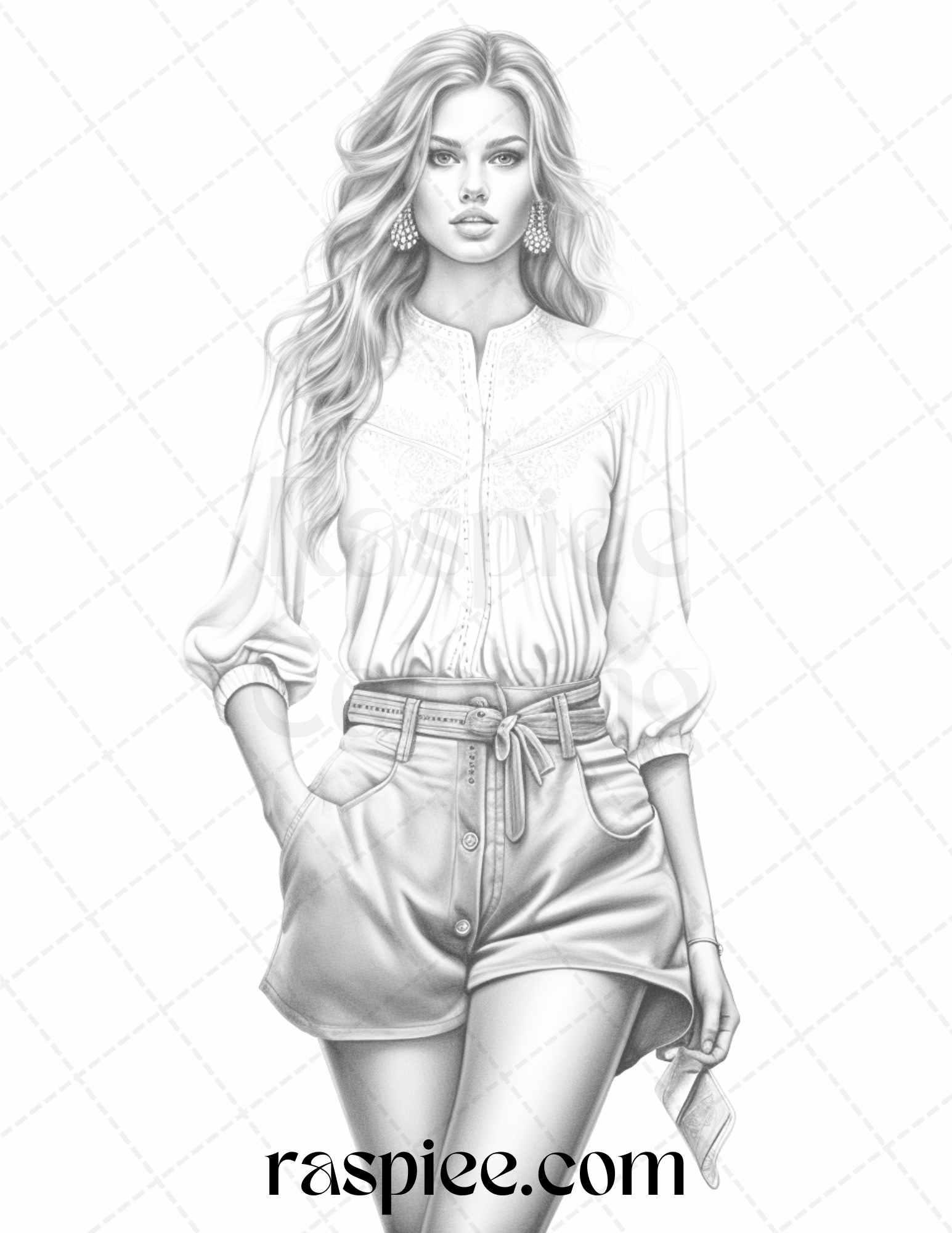 Fashion Show Grayscale Coloring Pages Printable for Adults, PDF File Instant Download