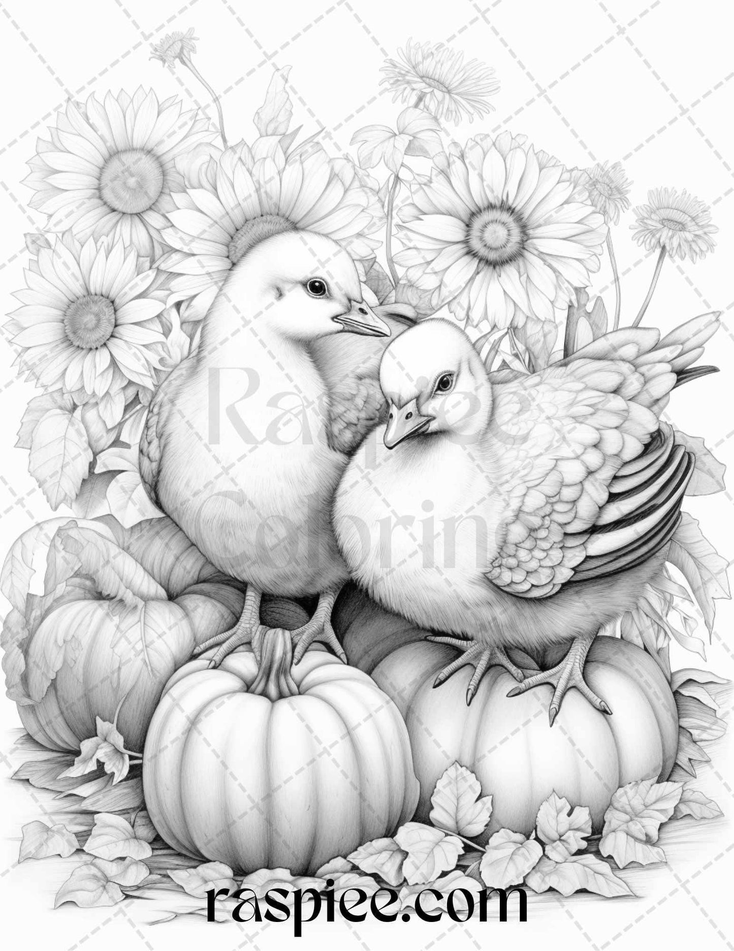 Autumn Animals Grayscale Coloring Pages for Adults and Kids, Printable PDF File Instant Download