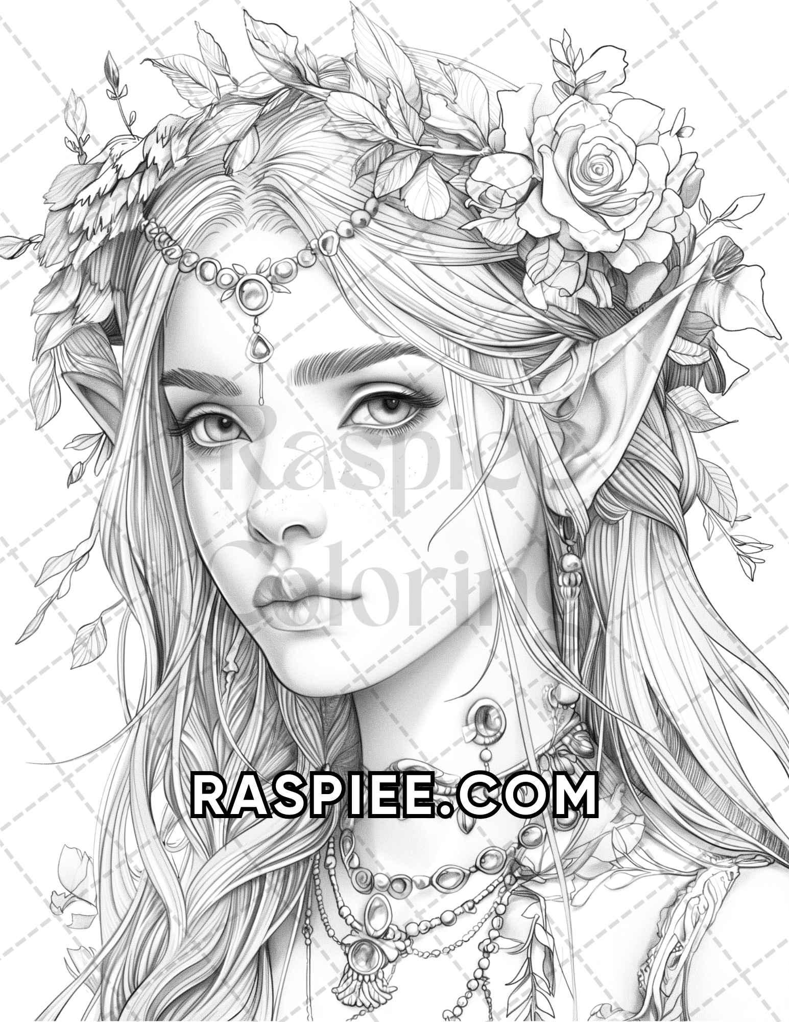 60 Fantasy Beauties Grayscale Adult Coloring Pages Printable PDF Instant Download