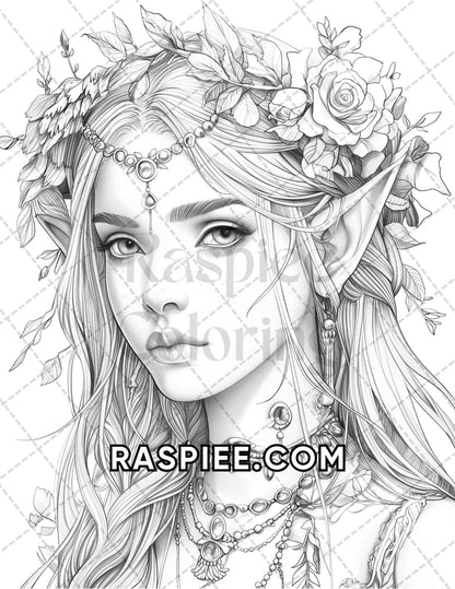 60 Fantasy Beauties Grayscale Adult Coloring Pages Printable PDF Instant Download