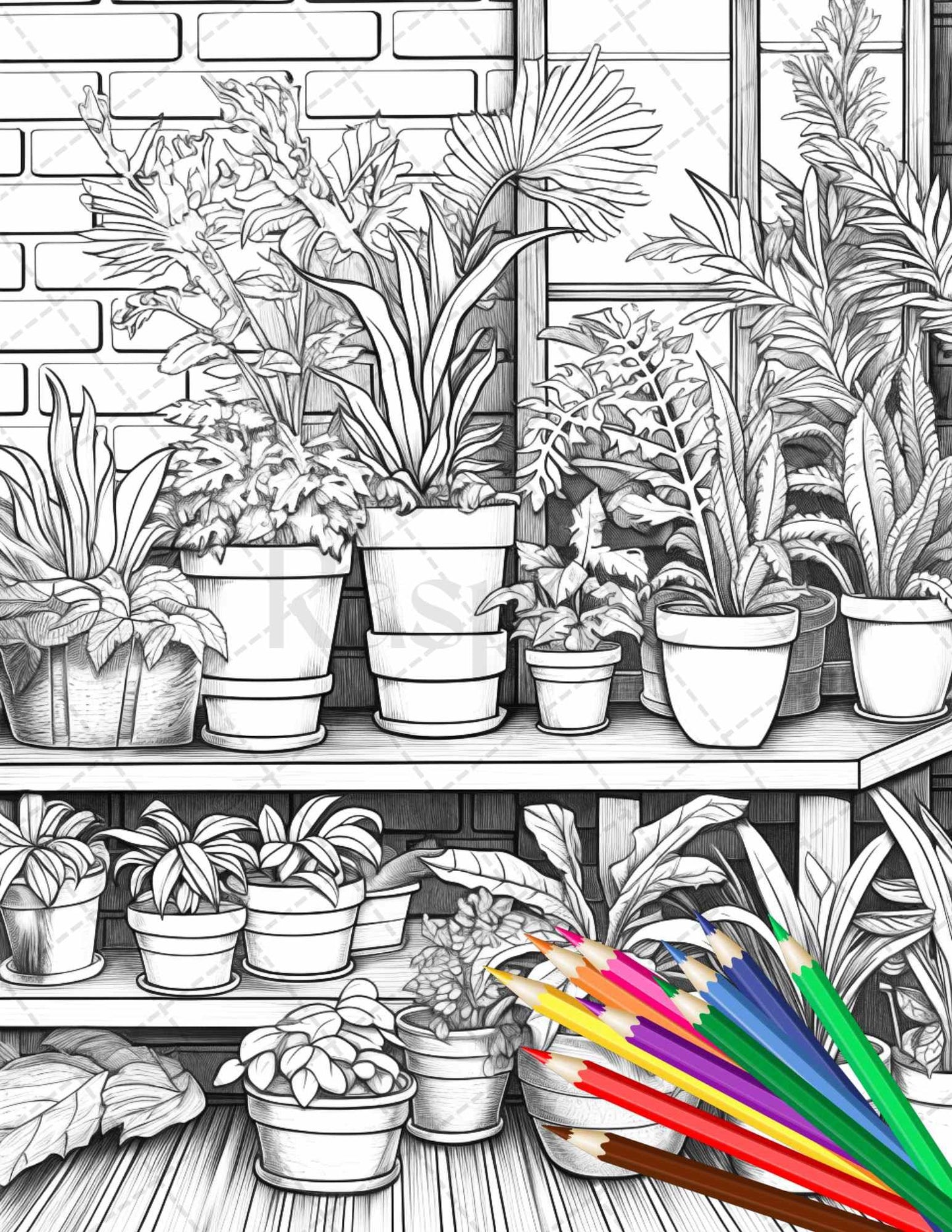 38 Indoor Houseplants Coloring Pages Printable for Adults, Grayscale Coloring Page, PDF File Instant Download