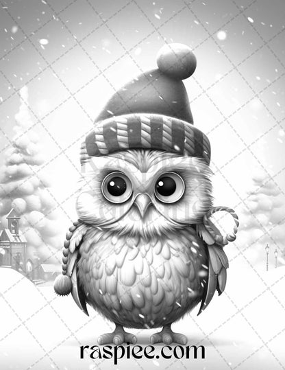 70 Christmas Critters Grayscale Coloring Pages Printable for Adults and Kids, PDF File Instant Download