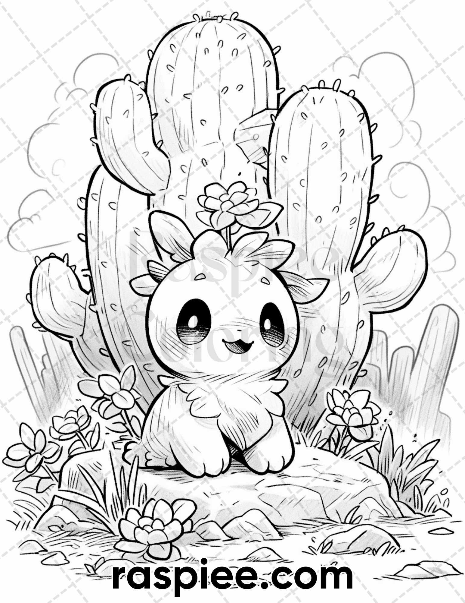 60 Cute Cactus Adventure Grayscale Coloring Pages for Adults, Printable PDF Instant Download