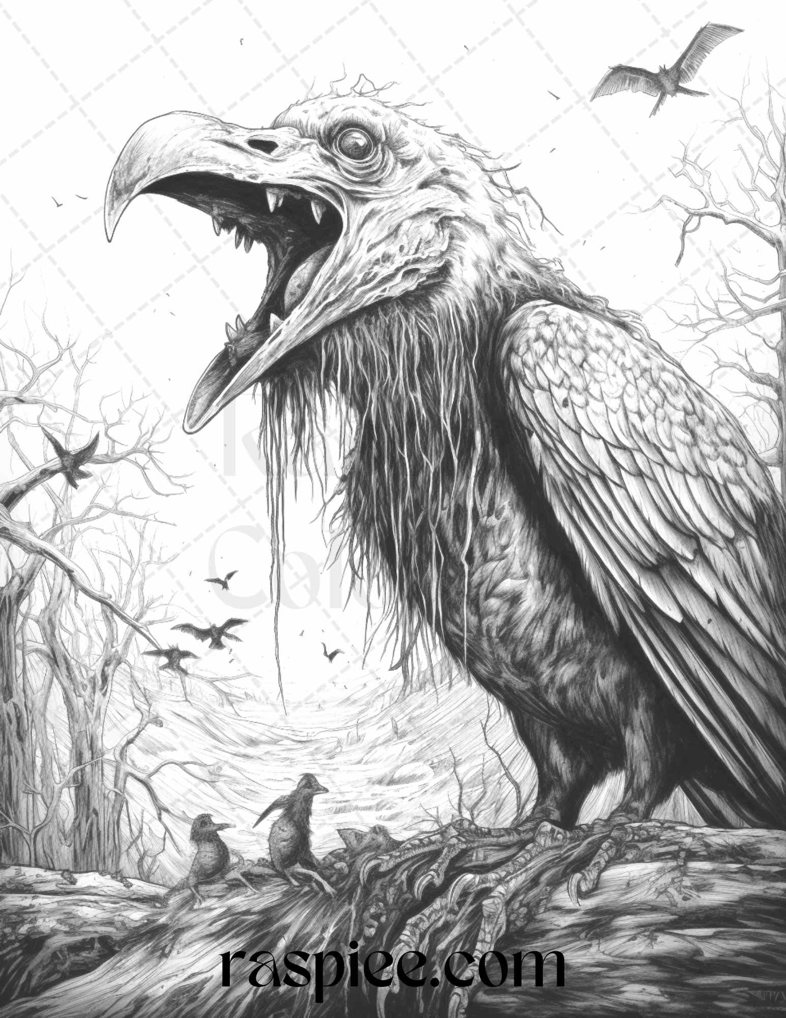 66 Horror Zombie Animals Grayscale Coloring Pages Printable for Adults, PDF File Instant Download