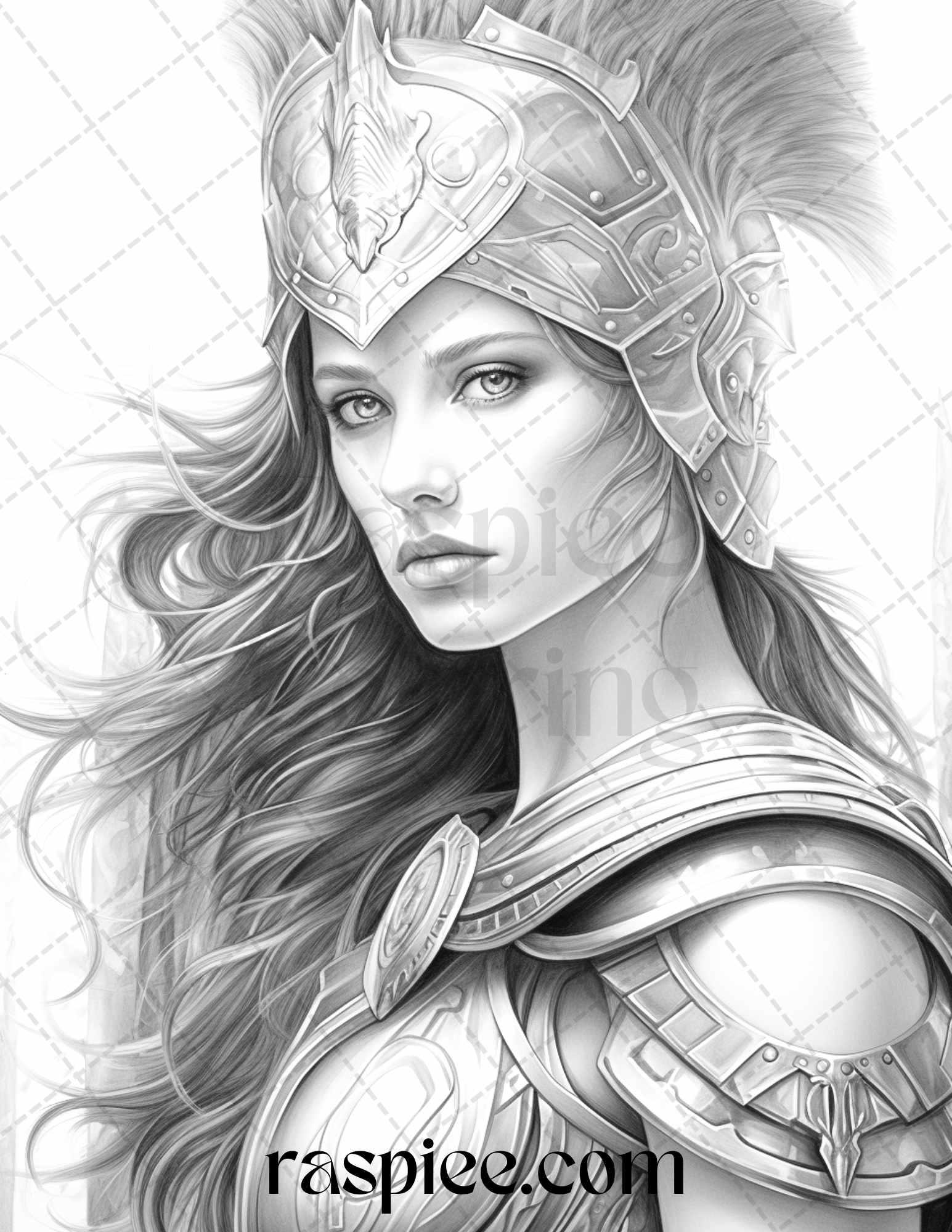 Greek Women Warriors Grayscale Coloring Pages for Adults, Printable PDF File Instant Download