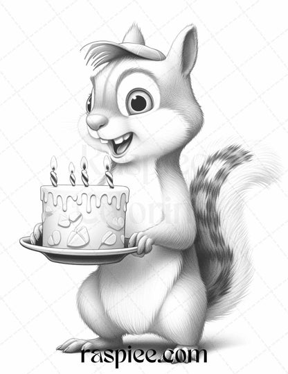 52 Adorable Squirrels Grayscale Coloring Pages Printable for Adults Kids, PDF File Instant Download
