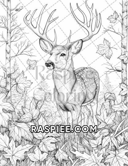 60 Relaxing Autumn Grayscale Adult Coloring Pages Printable PDF Instant Download