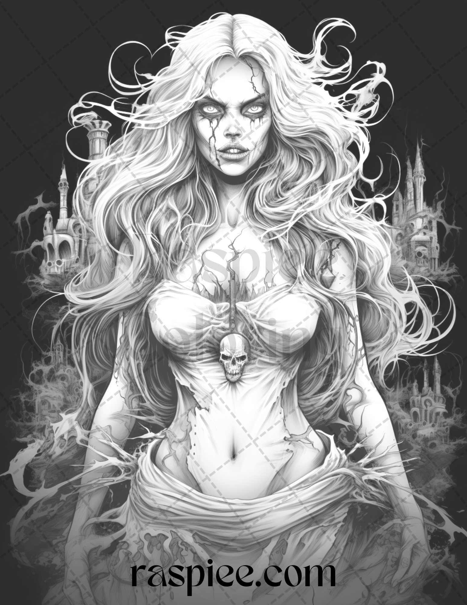 60 Halloween Vampire Grayscale Coloring Pages Printable for Adults, PDF File Instant Download