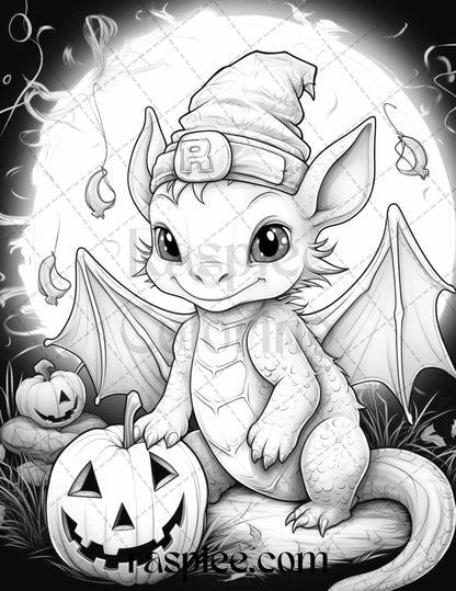 50 Cute Pumpkin Dragons Graycale Coloring Pages for Adults and Kids, Printable PDF File Instant Download