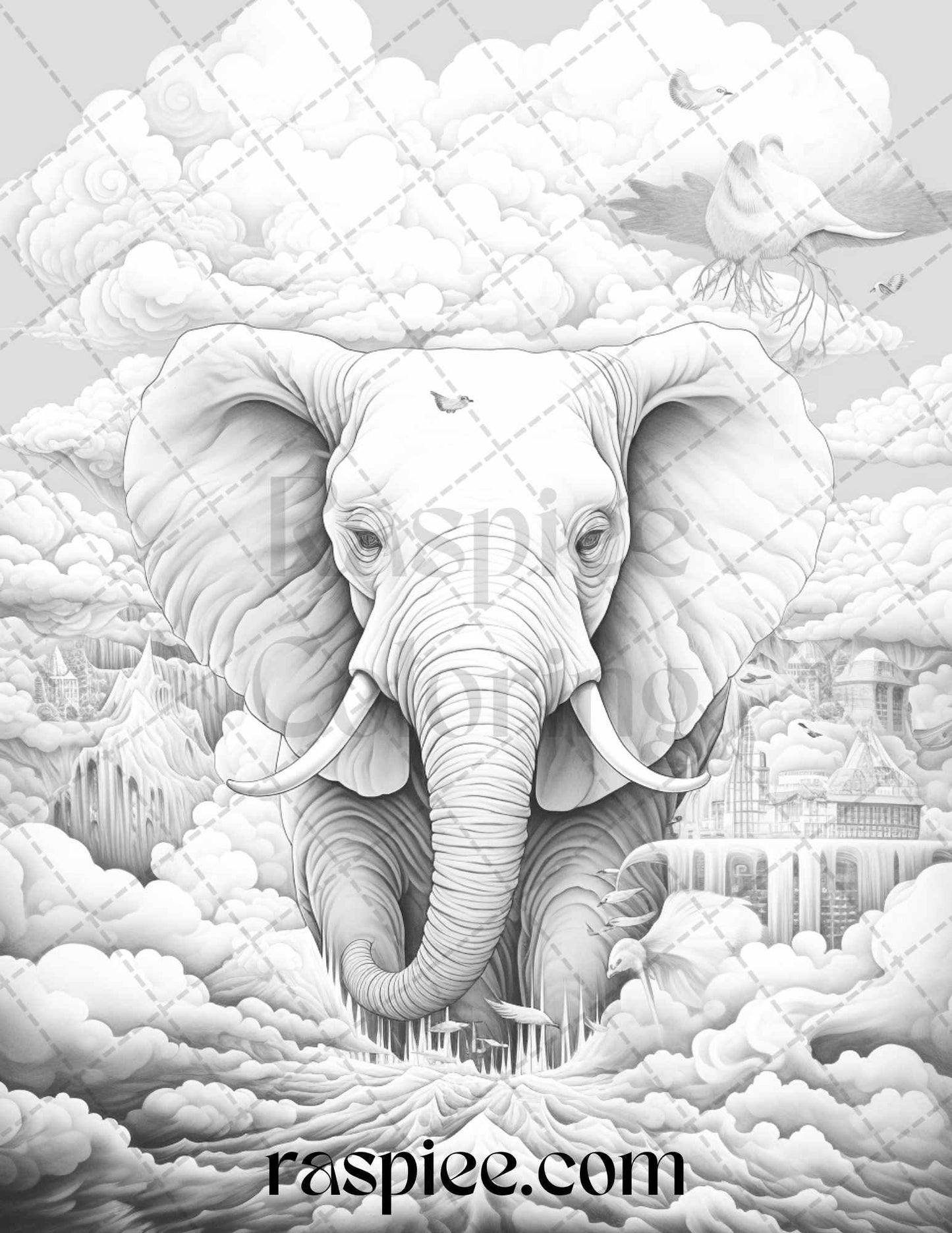 60 Enchanting Surrealism Grayscale Coloring Pages Printable for Adults, PDF File Instant Download