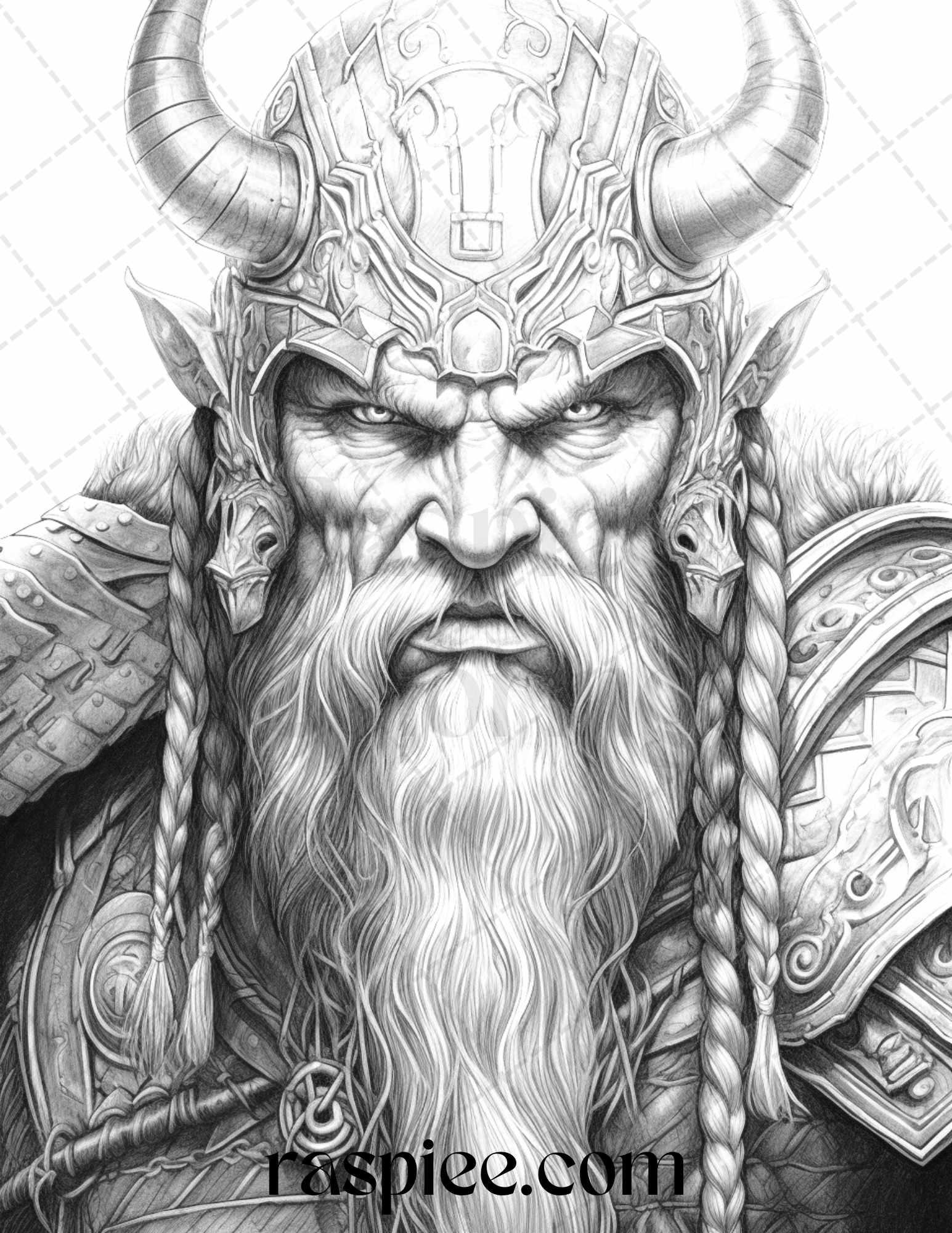 55 Viking Warriors Portrait Grayscale Coloring Pages Printable for Adults, PDF File Instant Download