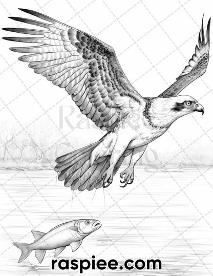 55 Winter Wildlife Grayscale Coloring Pages for Adults, Printable PDF Instant Download