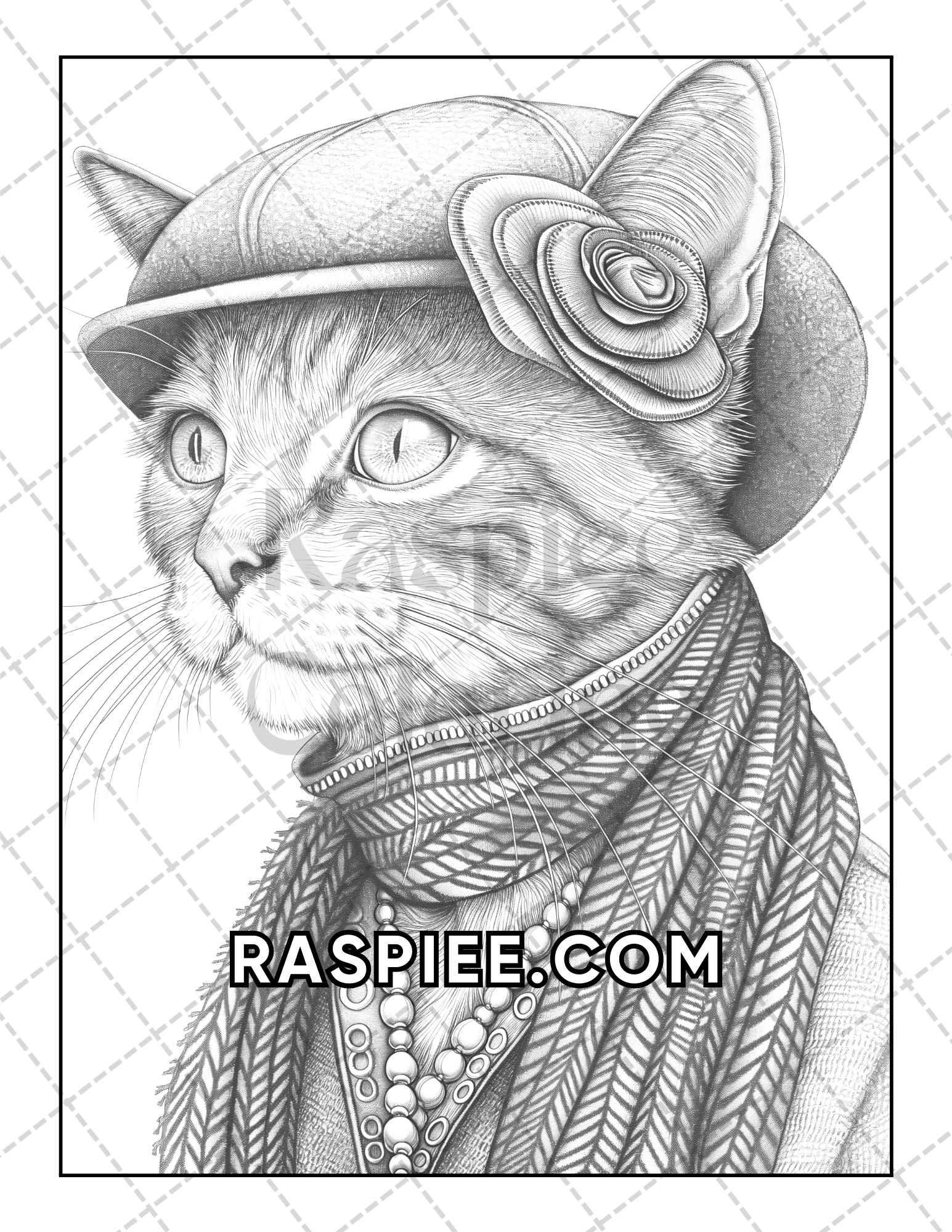 60 Cats Dressed Up Adult Coloring Pages Printable PDF Instant Download