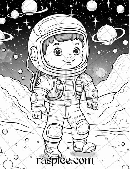50 Cute Astronaut Adventures Coloring Pages Printable for Kids, PDF File Instant Download