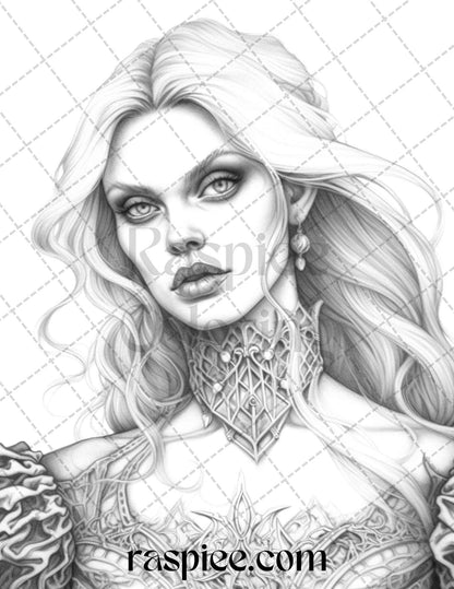 Bewitching Vampires Grayscale Coloring Pages Printable for Adults, PDF File Instant Download