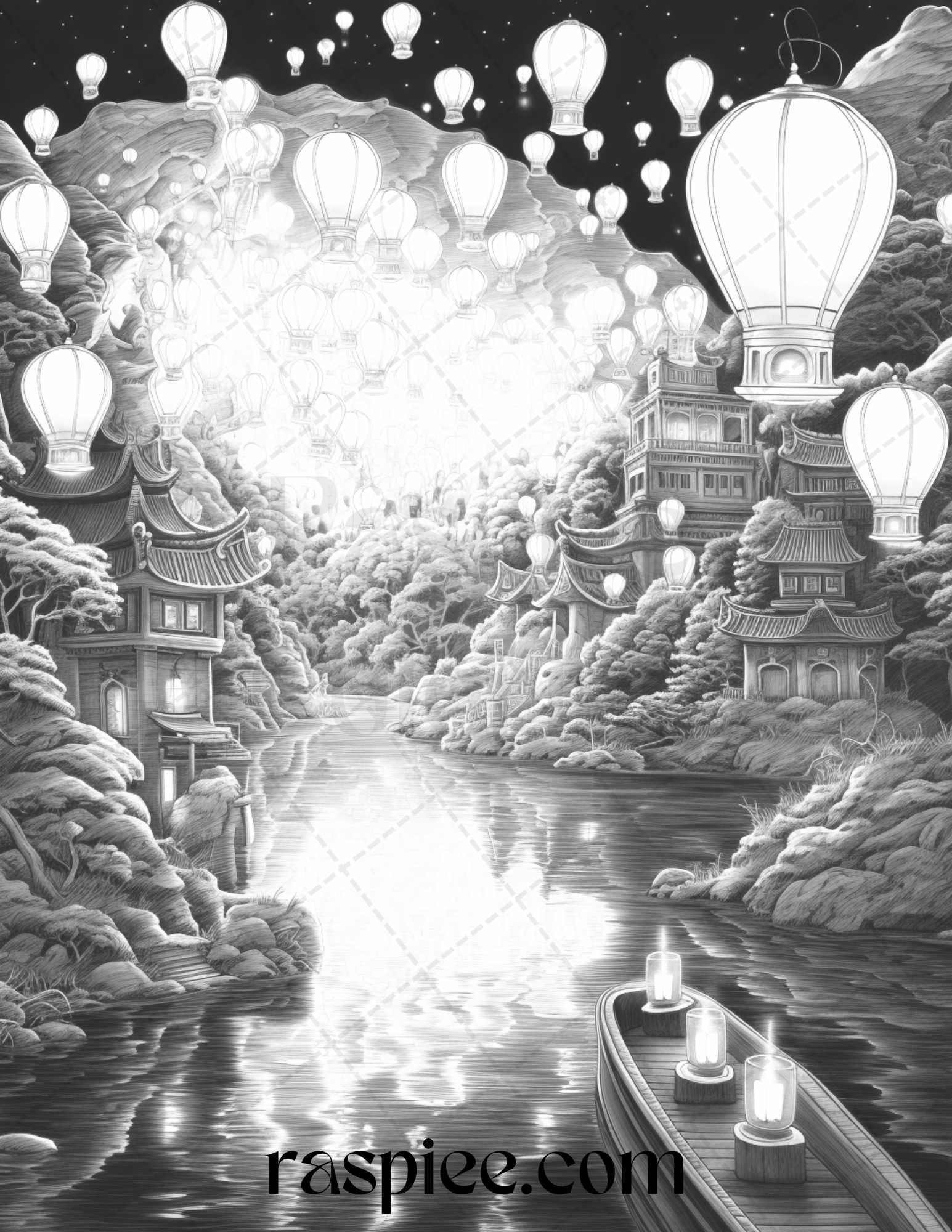 Mystical World Grayscale Coloring Pages Printable for Adults, Enchanting Fantasy Designs, PDF File Instant Download