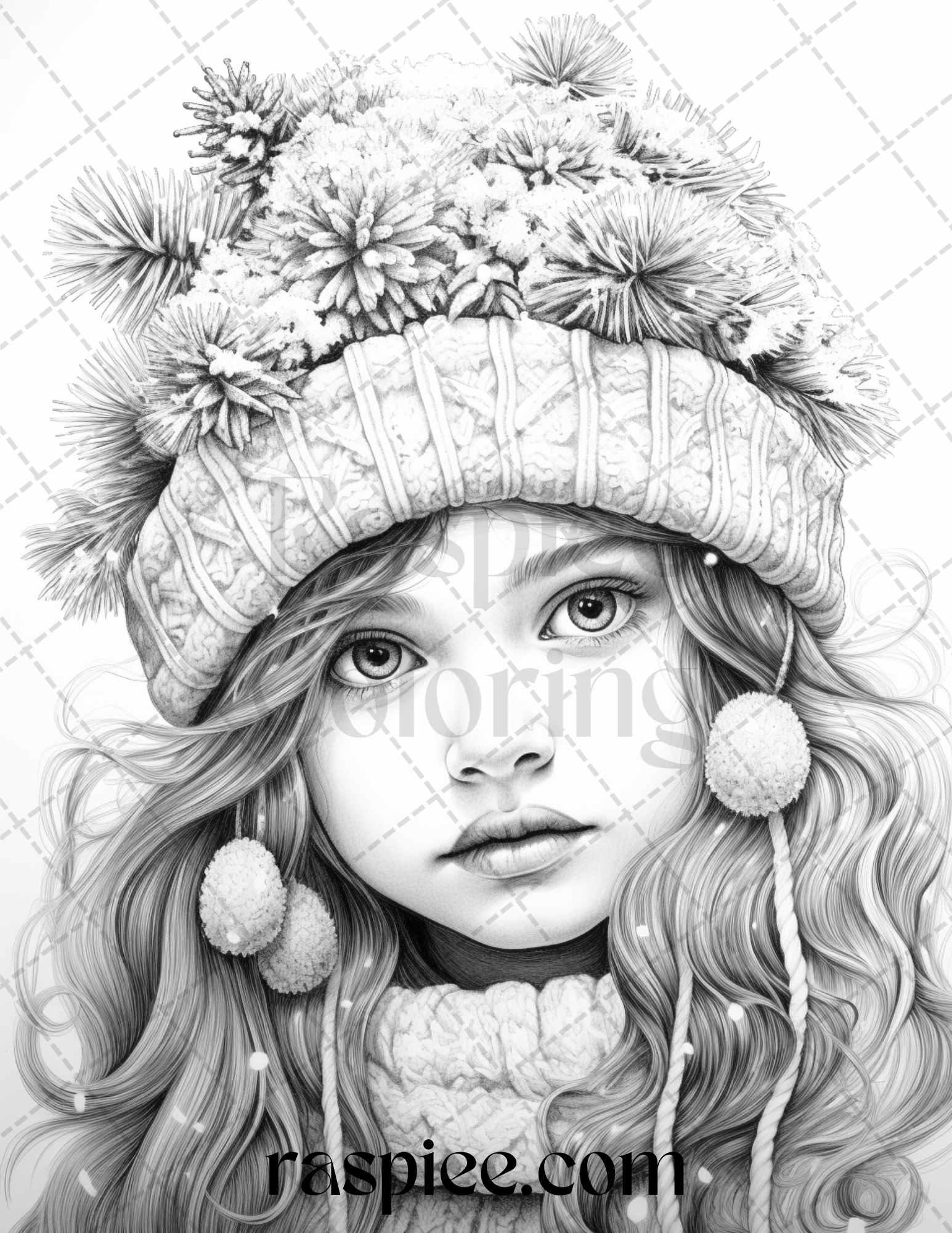 60 Beautiful Winter Girls Grayscale Coloring Pages Printable for Adults, PDF File Instant Download