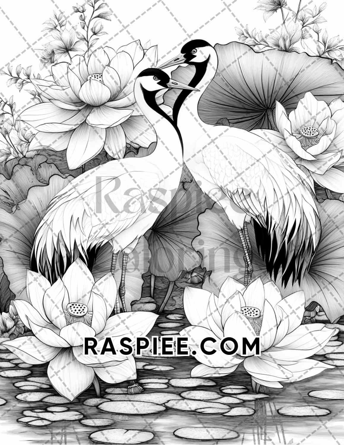 Flowers and Birds Adult Coloring Pages Printable PDF Instant Download