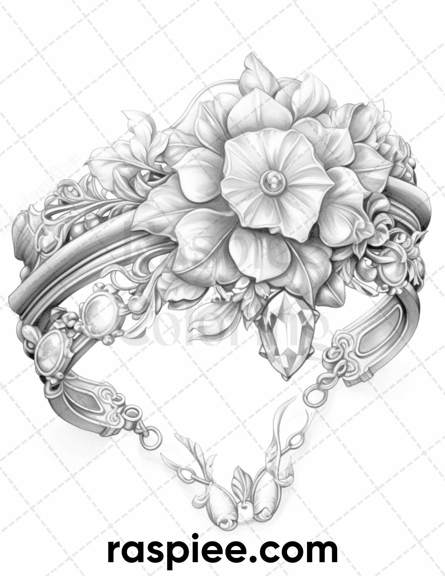 75 Exquisite Jewelry Collection Grayscale Coloring Pages for Adults, Printable PDF Instant Download