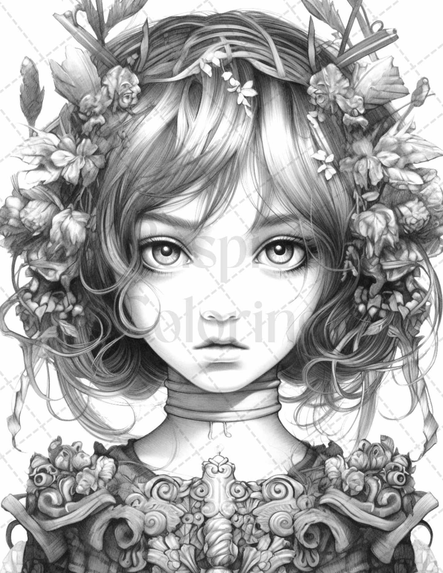 60 Adorable Gothic Girls Grayscale Coloring Pages Printable for Adults, PDF File Instant Download