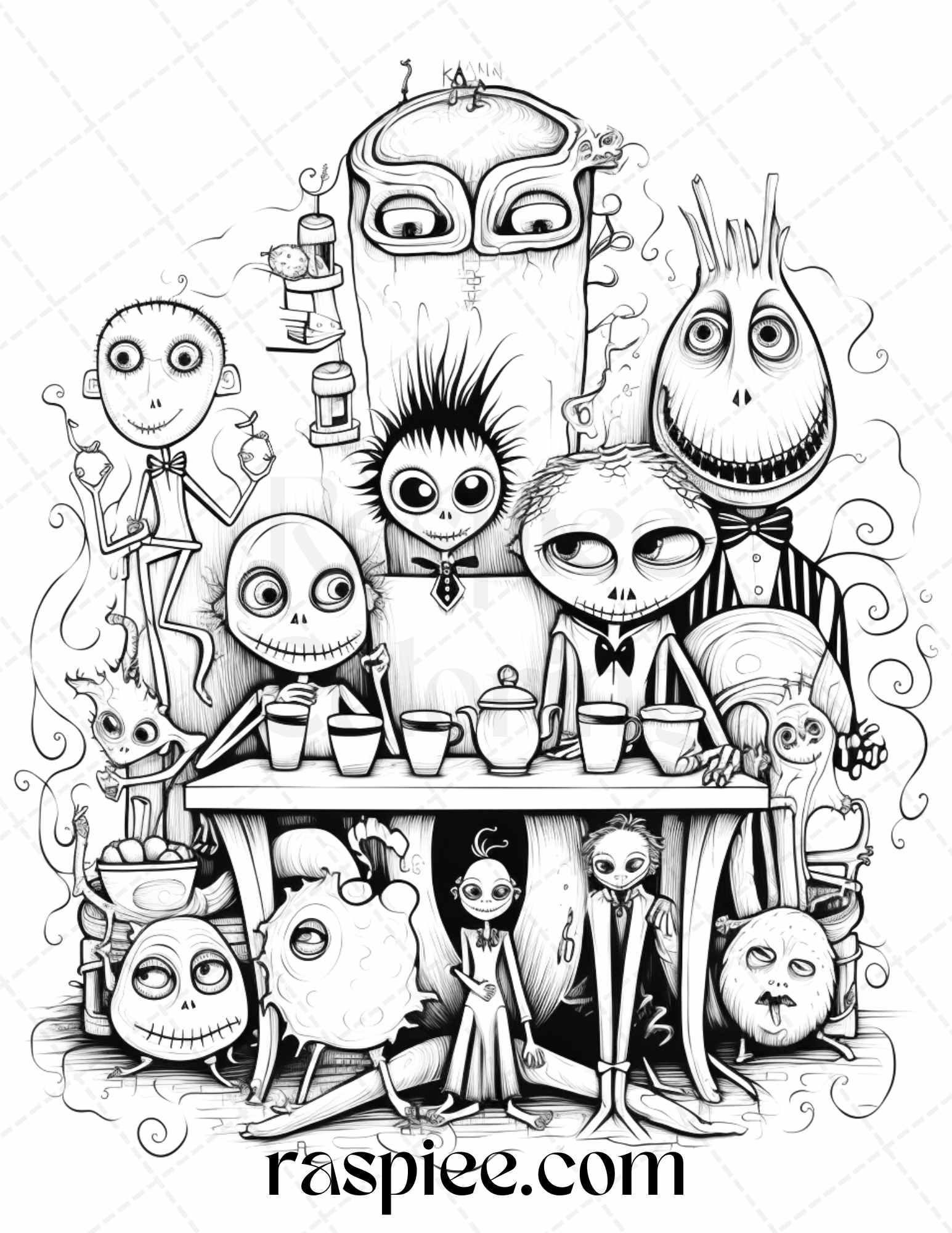 50 Monster Family Grayscale Coloring Pages Printable for Adults - Instant Download, Halloween Coloring Book, Fun and Spooky Designs
