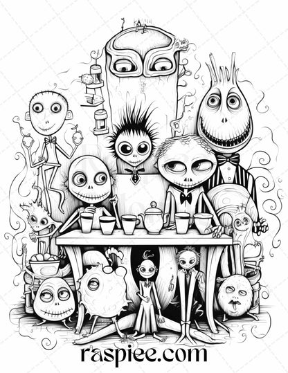 50 Monster Family Grayscale Coloring Pages Printable for Adults - Instant Download, Halloween Coloring Book, Fun and Spooky Designs
